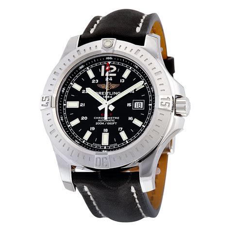 Breitling Colt Automatic Black Dial Leather Men's 